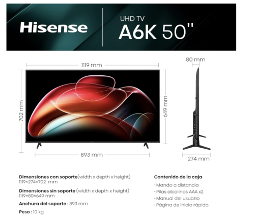 TELEVISION SMART TV HISENSE 50A6K