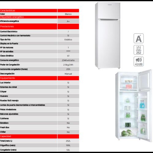 FRIGORIFICO 2 PUERTAS CORBERO CF2PH1664W BLANCO